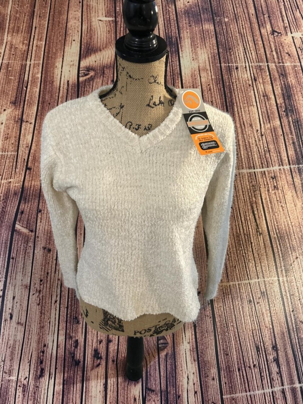 NWT VTG 90s Jordache Womens Chenille V Neck Sweater Size S Cream